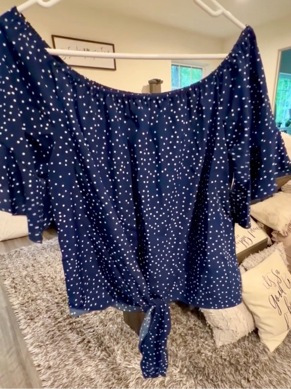 SHEIN Navy Blue Polka Dot Peplum Blouse